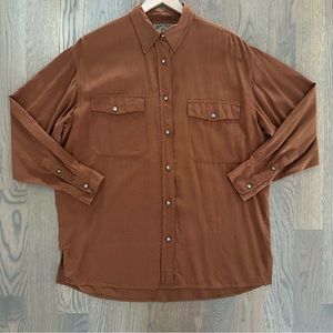 Express Vintage Pocket Blouse 100% Raw Silk in Rust Brown Size Small